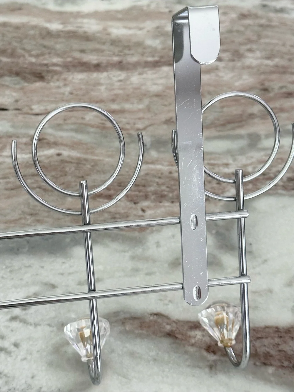 Over the Door Hanging Rack with 5 Faux Crystal Knobs Hooks